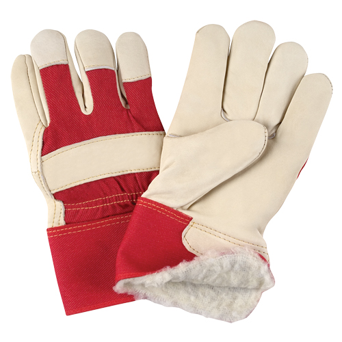 Red & White Premium Winter-Lined Fitters Gloves, Large, Grain Cowhide Palm, Boa Inner Lining Moffatt Supply & Specialties