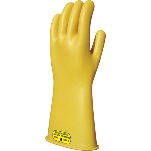 Yellow Natural Rubber Insulating Gloves, ASTM Class 2, Size 8, 14" L Moffatt Supply & Specialties