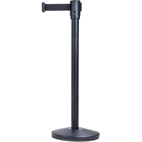 Barri&egrave;res sur pieds pour le contr&ocirc;le des foules, Acier, 35" h, Ruban Noir, Longueur du ruban 7' Moffatt Supply & Specialties