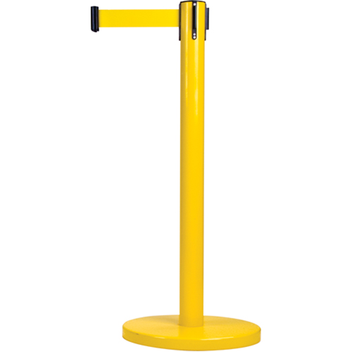 Barri&egrave;res sur pieds pour le contr&ocirc;le des foules, Acier, 35" h, Ruban Jaune, Longueur du ruban 7' Moffatt Supply & Specialties