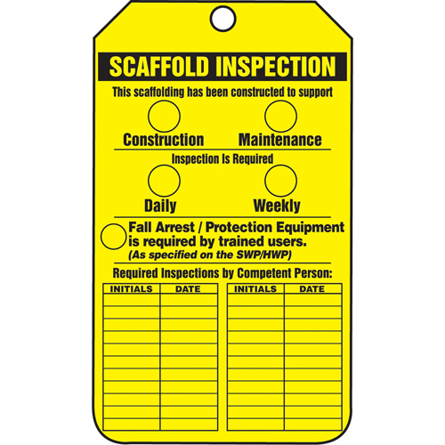&eacute;tiquettes de s&eacute;curit&eacute; d'inspection et de contr&ocirc;le de l'&eacute;tat de l'&eacute;quipement, Papier cartonn&eacute;, 3-1/8" la x 5-7/8" h, Anglais Moffatt Supply & Specialties