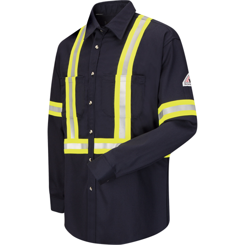 Chemise de travail avec bordure r&eacute;fl&eacute;chissante, Coton/nylon, Petit, Bleu marin Moffatt Supply & Specialties
