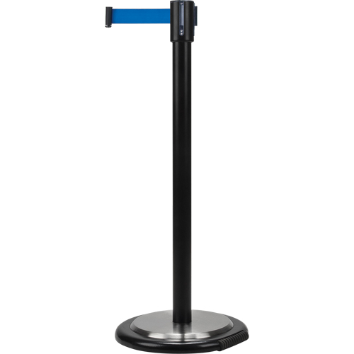 Free-Standing Crowd Control Barrier, Steel, 35" H, Blue Tape, 7' Tape Length Moffatt Supply & Specialties