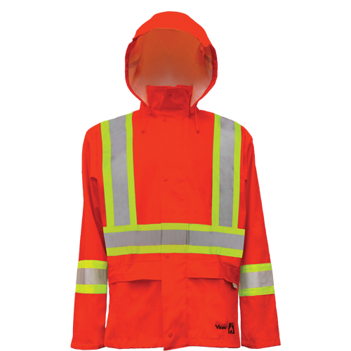 Hi-Vis FR/PU Safety Rain Jackets, Small, High Visibility Orange Moffatt Supply & Specialties