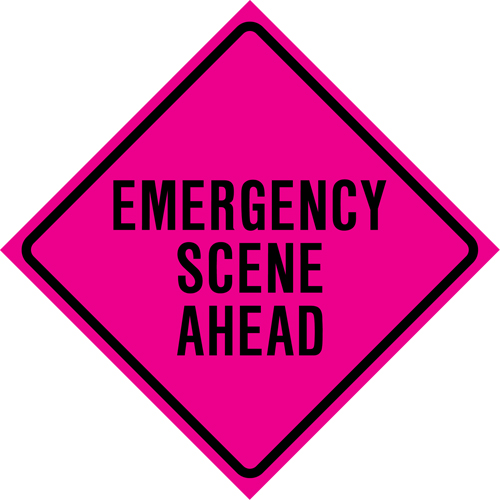 Enseigne enroulable de circulation  Emergency Scene Ahead , 36" x 36", Vinyle, Anglais Moffatt Supply & Specialties