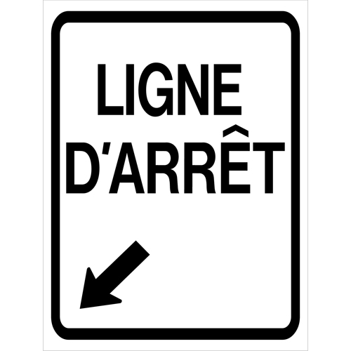 "Ligne d'Arr&ecirc;t" Roll-Up Traffic Sign, 23-3/5" x 29-1/2", Vinyl, French with Pictogram Moffatt Supply & Specialties
