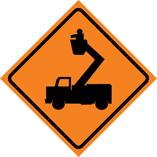 Man in Elevated Bucket Roll-Up Traffic Sign, 29-1/2" x 29-1/2", Vinyl, Pictogram Moffatt Supply & Specialties