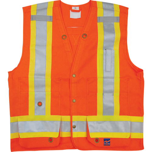 Surveyor Safety Vest, High Visibility Orange, Small, Polyester Moffatt Supply & Specialties