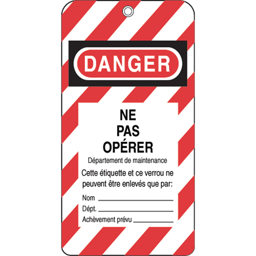 Lockout Tags, Plastic, 3" W x 5-3/4" H, French Moffatt Supply & Specialties