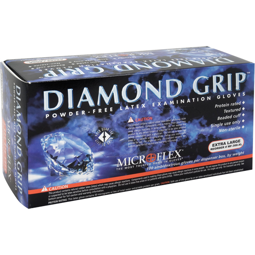 Gants d'examen Diamond Grip, T-Grand, Latex, 8 mils, Sans poudre, Naturel, Classe 2 Moffatt Supply & Specialties