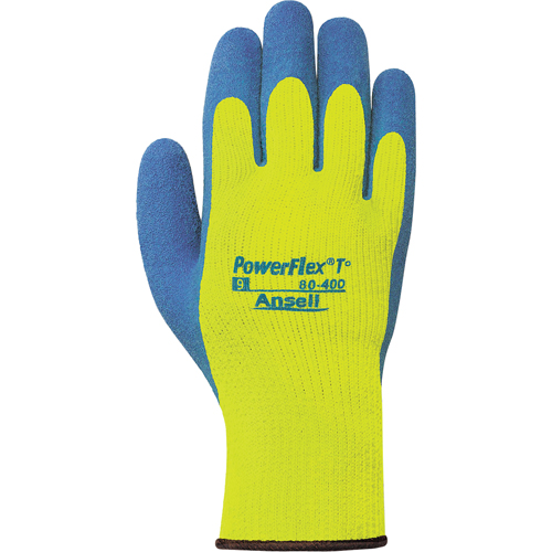 Gants PowerFlex T° Hi Viz 80-400, 7/Petit, R&ecirc;vetement Latex de caoutchouc, Calibre 7, Enveloppe en Tissu &eacute;ponge Moffatt Supply & Specialties