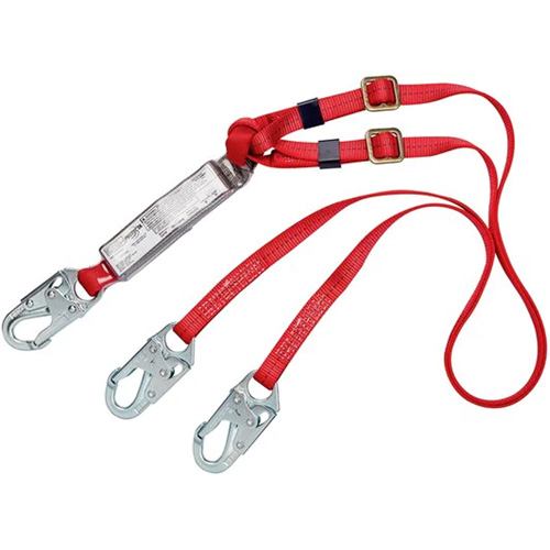 PRO Shock-Absorbing Lanyard, 6', Snap Hook Center, Snap Hook Leg Ends, Polyester Moffatt Supply & Specialties