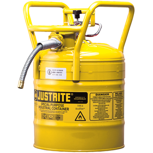 Bidons s&eacute;curitaires D.O.T. de AccuFlow, Type II, Acier, 5 gal. US, Jaune, Homologu&eacute; FM Moffatt Supply & Specialties