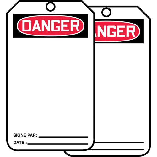 &eacute;tiquettes de s&eacute;curit&eacute; avec ent&ecirc;te vierge, Papier cartonn&eacute;, 3-1/8" la x 5-7/8" h, Français Moffatt Supply & Specialties