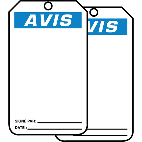 &eacute;tiquettes de s&eacute;curit&eacute; en français - &eacute;tiquettes avec ent&ecirc;ge vierge, Papier cartonn&eacute;, 3-1/8" la x 5-7/8" h, Français Moffatt Supply & Specialties