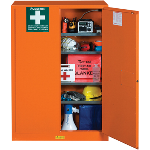 Armoires de rangement pour pr&eacute;paration aux situations d'urgence, Acier, 4 Tablettes, 65" h x 43" la x 18" P, Orange Moffatt Supply & Specialties