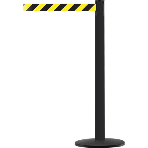 Montant pour syst&egrave;me Advance TensaBarrier, Acier, 36" h, Ruban Noir/Jaune, Longueur du ruban 7,5' Moffatt Supply & Specialties