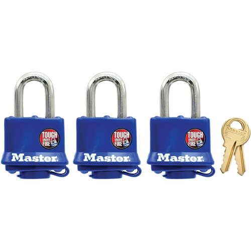 Weather-Resistant Padlock, Blue, Keyed Alike, Laminated Steel, 1-9/16" Width Moffatt Supply & Specialties