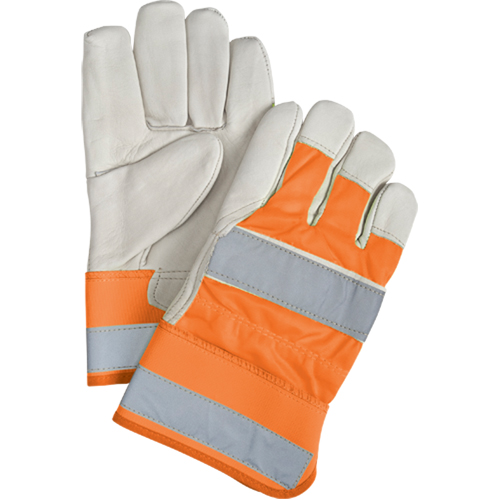 Premium Quality High Visibility Fitters Gloves, Large, Grain Cowhide Palm, Cotton Inner Lining Moffatt Supply & Specialties