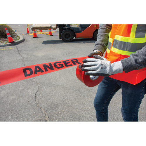 "Danger" Barricade Tape, Bilingual, 3" W x 1000' L, 1.5 mils, Black on Red Moffatt Supply & Specialties