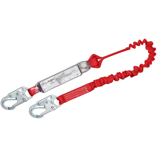 PRO Elastic Shock-Absorbing Lanyard, 6', Snap Hook Center, Snap Hook Leg Ends, Polyester Moffatt Supply & Specialties