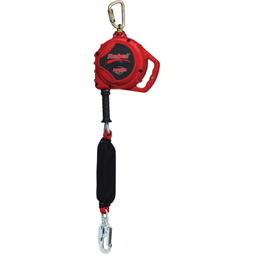 Cordage de s&eacute;curit&eacute; auto-r&eacute;tractable Rebel pour bas de pente, 20', Acier galvanis&eacute;, Pivotant Moffatt Supply & Specialties