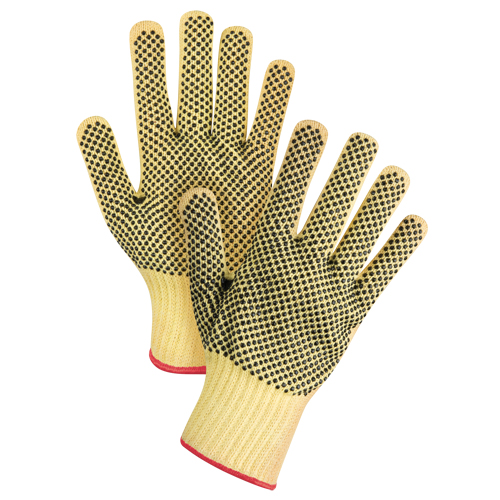 Gants tricot&eacute;s deux c&ocirc;t&eacute;s, sans couture, &agrave; pois, Taille Petit/7, Calibre 7, Rev&ecirc;tement PVC, Enveloppe en Kevlar, ASTM ANSI niveau A2/EN 388 niveau 3 Moffatt Supply & Specialties