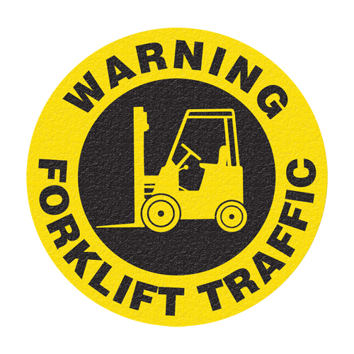 Panneau de signalisation au sol  Warning Forklift Traffic , Adh&eacute;sif, Anglais avec pictogramme Moffatt Supply & Specialties