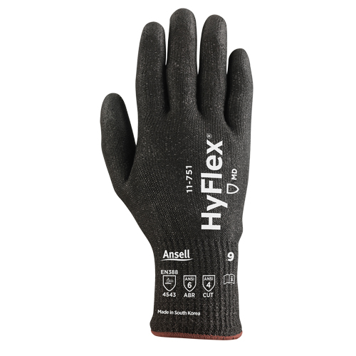 Gants r&eacute;sistant aux coupes HyFlex 11-751, 9/Grand, Calibre 10, Rev&ecirc;tement Polyur&eacute;thane, ASTM ANSI niveau A4/EN 388 niveau C Moffatt Supply & Specialties