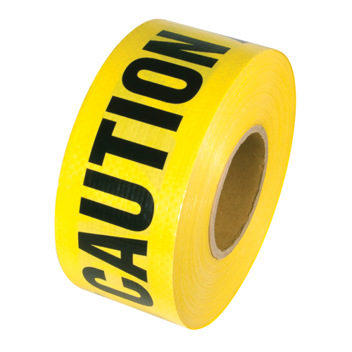 Reinforced Grade Barricade Tape, English, 3" W x 500' L, 5 mils, Black on Yellow Moffatt Supply & Specialties