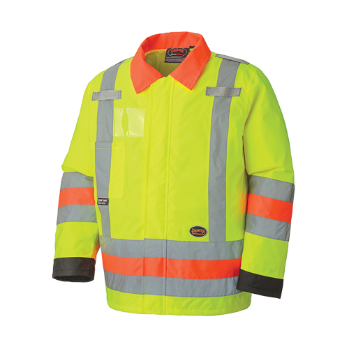 6037 Manteau de s&eacute;curit&eacute; imperm&eacute;able pour le contr&ocirc;le de la circulation, Polyester, Jaune lime haute visibilit&eacute;, T-petit Moffatt Supply & Specialties