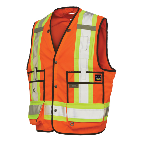 Surveyor Safety Vest, High Visibility Orange, Large, Polyester Moffatt Supply & Specialties