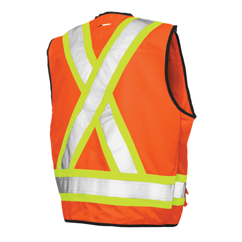 Surveyor Safety Vest, High Visibility Orange, Large, Polyester Moffatt Supply & Specialties