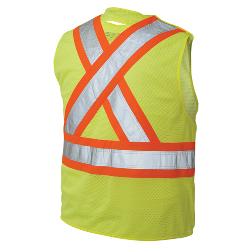 5-Point Tearaway Safety Vest, High Visibility Lime-Yellow, Large/X-Large, Polyester Moffatt Supply & Specialties