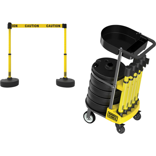 PLUS Barrier Post Cart Kit with Tray, 75' L, Metal, Yellow Moffatt Supply & Specialties