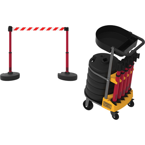 PLUS Barrier Post Cart Kit with Tray, 75' L, Metal, Yellow Moffatt Supply & Specialties