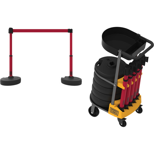PLUS Barrier Post Cart Kit with Tray, 75' L, Metal, Yellow Moffatt Supply & Specialties