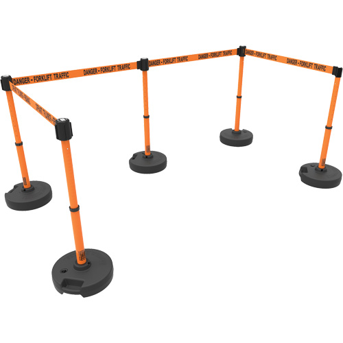 PLUS Barrier Post Set X5, Plastic, 42" H, Orange Tape, 15' Tape Length Moffatt Supply & Specialties