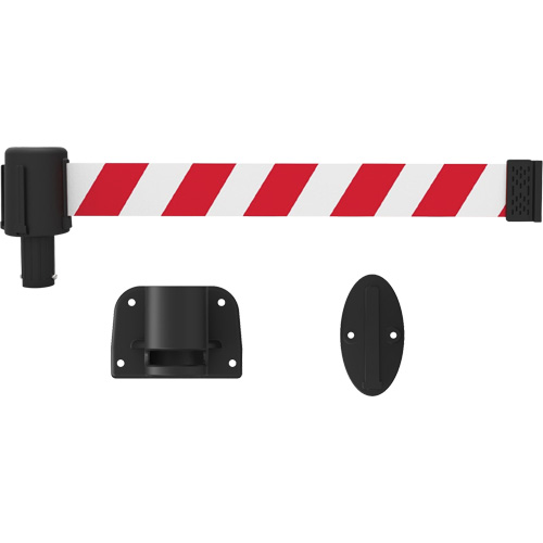 PLUS Wall Mount Barrier System, Plastic, Screw Mount, 15', Red and White Tape Moffatt Supply & Specialties