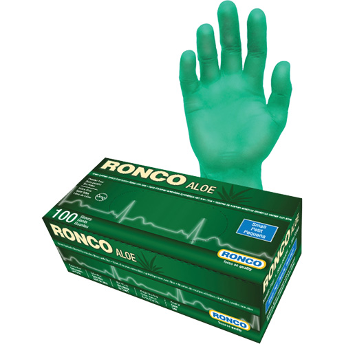 Gants jetables avec alo&egrave;s, Petit, Vinyle, 5 mils, Sans poudre, Vert Moffatt Supply & Specialties