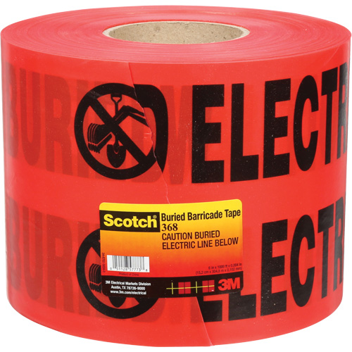 Scotch&reg; Buried Barricade Tape, English, 6" W x 1000' L, 4 mils, Black on Red Moffatt Supply & Specialties