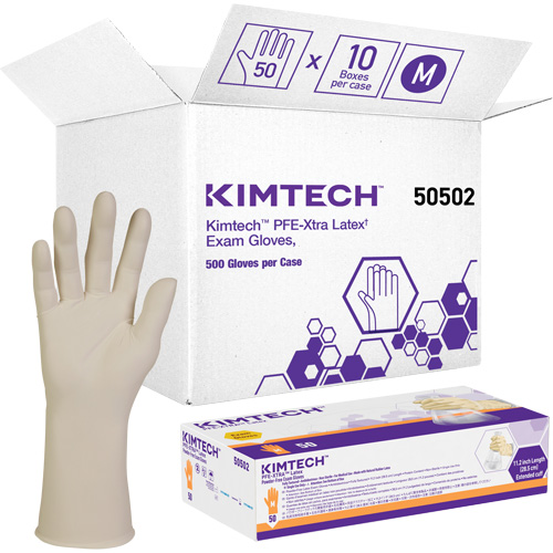 Gants m&eacute;dicaux Kimtech XTRA-PFE, Moyen, Latex, 6 mils, Sans poudre, Blanc, Classe 2 Moffatt Supply & Specialties