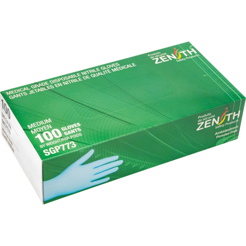 Gants jetables de calibre m&eacute;dical r&eacute;sistants &agrave; la perforation, Moyen, Nitrile, 4,5 mils, Sans poudre, Bleu, Classe 2 Moffatt Supply & Specialties