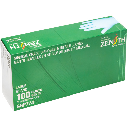 Gants jetables de calibre m&eacute;dical r&eacute;sistants &agrave; la perforation, Grand, Nitrile, 4,5 mils, Sans poudre, Bleu, Classe 2 Moffatt Supply & Specialties