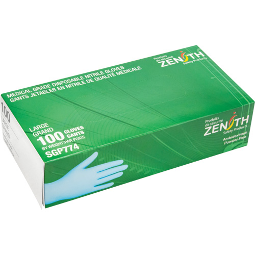 Gants jetables de calibre m&eacute;dical r&eacute;sistants &agrave; la perforation, Grand, Nitrile, 4,5 mils, Sans poudre, Bleu, Classe 2 Moffatt Supply & Specialties