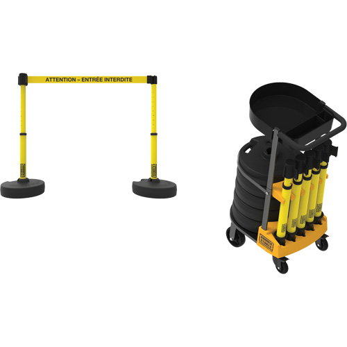 Plus Portable Barrier System Cart Package with Tray, 75' L, Metal/Plastic, Yellow Moffatt Supply & Specialties