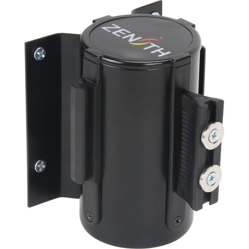 Barri&egrave;re &agrave; fixation murale avec ruban magn&eacute;tique, Acier, Fixation par vis, 7', Ruban Noir et jaune Moffatt Supply & Specialties