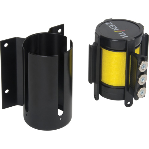 Barri&egrave;re &agrave; fixation murale avec ruban magn&eacute;tique, Acier, Fixation par vis, 12', Ruban Jaune Moffatt Supply & Specialties