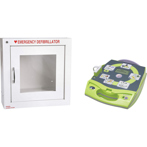 D&eacute;fibrillateur enti&egrave;rement automatis&eacute; AED Plus en anglais avec armoire murale munie d'une alarme, Automatique, Anglais, Classe 4 Moffatt Supply & Specialties