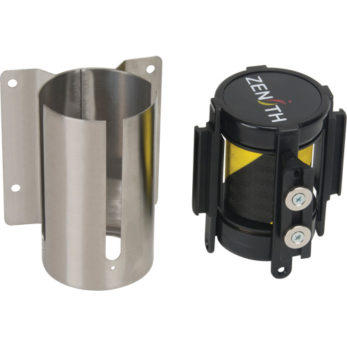 Wall Mount Barrier with Magnetic Tape, Steel, Screw Mount, 7', Black and Yellow Tape Moffatt Supply & Specialties